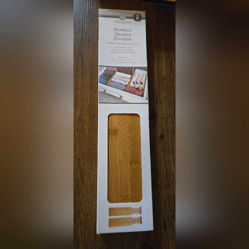 SET OF TWO HUNTINGTON HOME BAMBOO DRAWER DIVIDERS, NEW